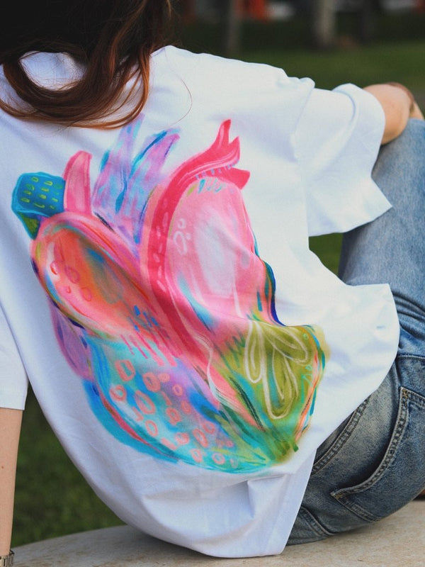 Tricou printat din inimă, alb